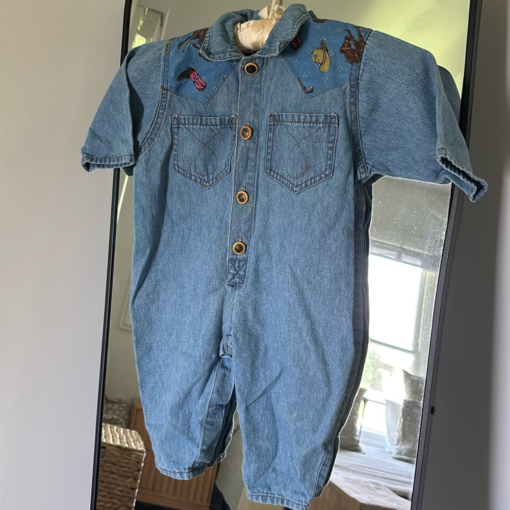 VNTG WESTERN SAN FRANCISCO BLUE SF BABY ONESIE ONE PIECE DENIM OUTFIT 6-9 MONTHS